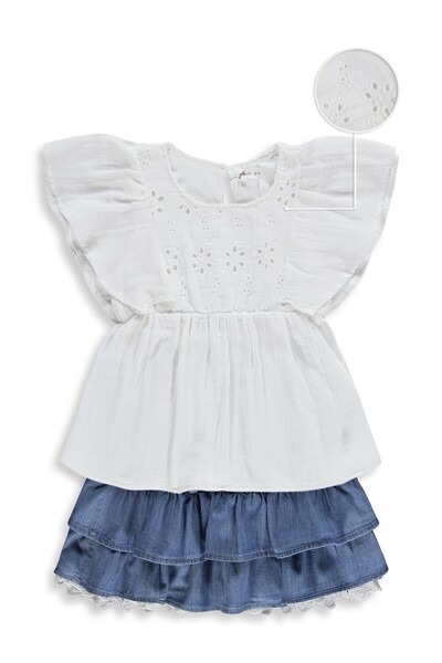 Civil Girls Layered Skirt Set for 6-9 Years - Off-White