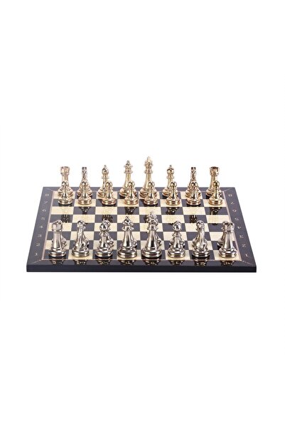 Gift Home Metal Klasik Satranç Takımı Parlak ve Ceviz Desenli MDF Ahşap Satra...
