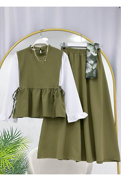 VOLT CLOTHİNG Set with Rolled Sleeves Shirt and Skirt