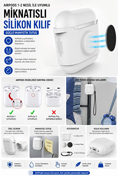 Mcstorey Airpods 1-2 Nesil ile Uyumlu Kılıf Mat Silikon Case Mıknatıslı Kemer...