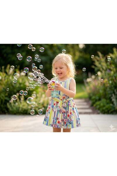 Hilal Akıncı Kids Κοριτσίστικο ριγέ φόρεμα με λουλουδάτο σχέδιο, πολύχρωμο κα...