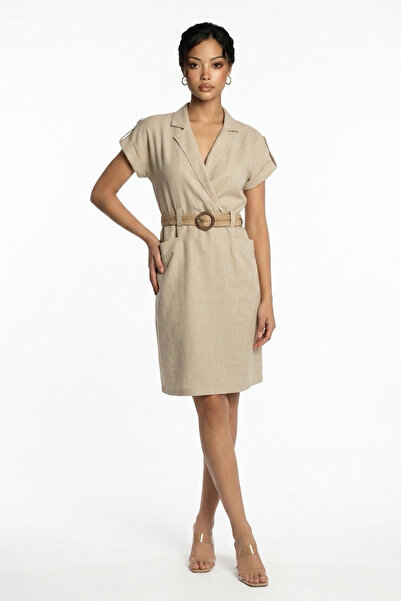 By Saygı Γυναικείο φόρεμα με τσέπη και ζώνη μέσης