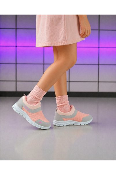 homiro Laceless Children's Knitwear Sports Shoes-Powder