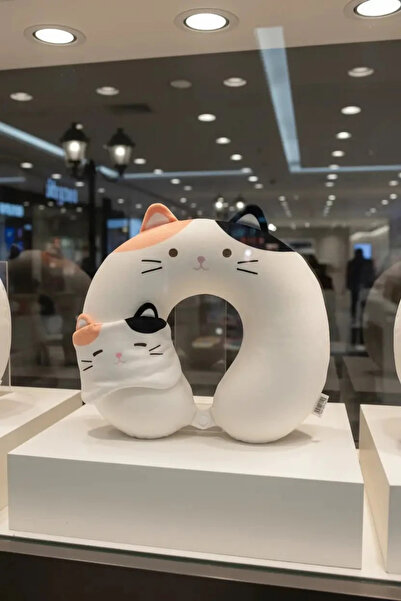 Miniso Sevimli Hayvan Serisi Uyku Gözlüklü Hafızalı Boyun Yastığı – Kedi Tasa...