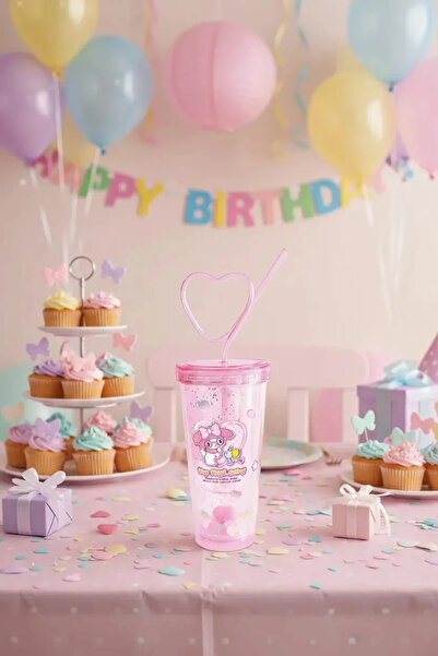 SANRIO Lisanslı My Melody Tatlı Fabrikası Serisi Kalp Pipetli Çift Duvarlı Şi...