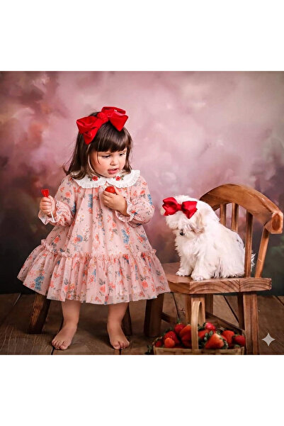 Momercy Kız Bebek Elbise Yakası Çiçek Nakışlı Çıtır Çiçekli