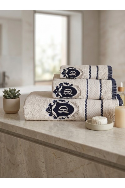 Dantela Σετ 3 πετσετών μπάνιου και προσώπου, 100% βαμβακερό, κεντημένο στο χέ...