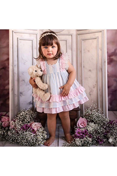 Momercy Kız Bebek Elbise Çizgili ve Fırfırlı 2li Takım