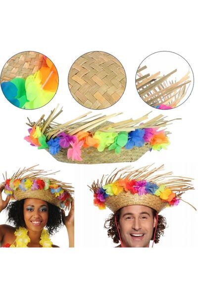 partidolu Ψάθινο μοντέλο Hawai Hula Party Καπέλο Flower Floral Φυσικό Χρώμα Ν...