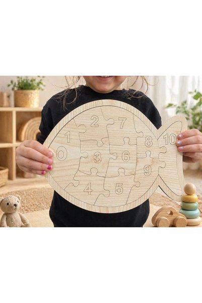 ÇAKRA Wooden Fish Number Puzzle 1–10 Educational - Montessori Children's Toy