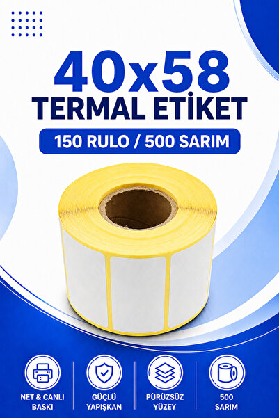 Küresel Etiket Barkod 40x58mm Termal Etiket | 150 Rulo | 500 Sarım | Ribonsuz...