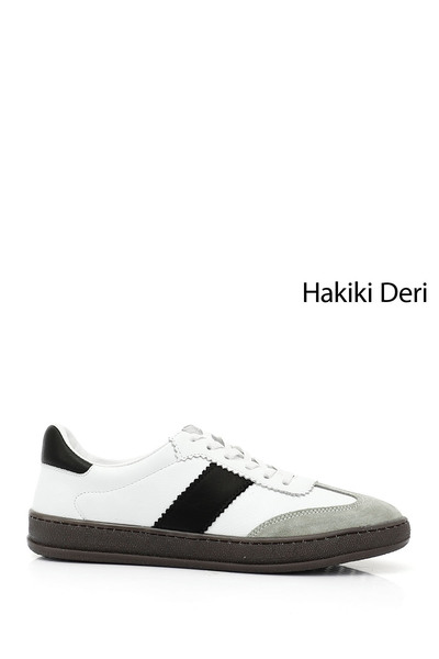 GÖNDERİ(R) Γυναικείο sneaker από γνήσιο δέρμα σε λευκό και γκρι χρώμα με κορδ...