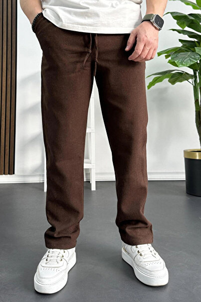 Edwox Pantaloni de in pentru bărbați, cu croială relaxată, maro Edw138