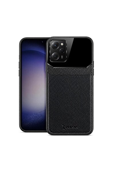 Zebana Xiaomi Poco X5 Pro 5G Uyumlu Kılıf Zebana Lens Deri Kılıf Siyah