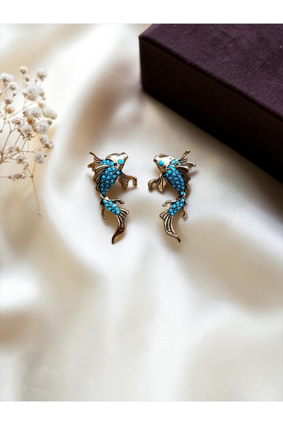 FAYRA ACCESSORIES Turquoise Stone Earrings with Fish Figures