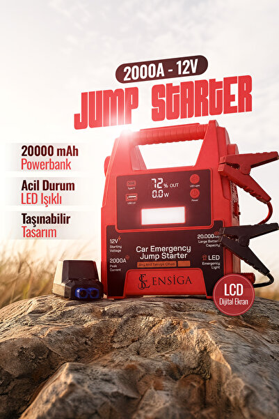 EN SİGA LCD Ekranlı 20000 mAh Akü Takviye Cihazı 2000A Jump Starter Powerbank...