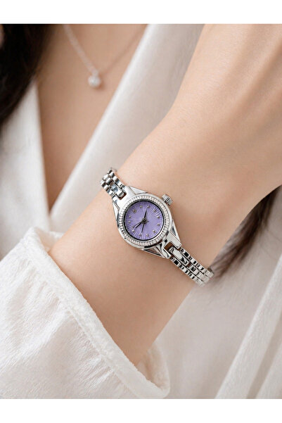 Weluxa Silver Color Lilac Dial Minimal Women's Wristwatch + Watch Box