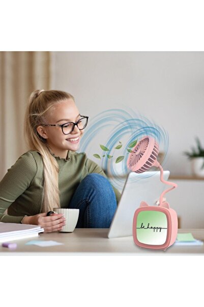 House Pratik Şarjlı Figürlü Işıklı Masa Fanı Pembe