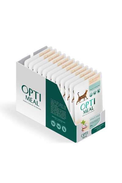 OptiMeal Hrană umedă pentru pisici adulte - cu Iepure în sos alb, set 12*0.085kg