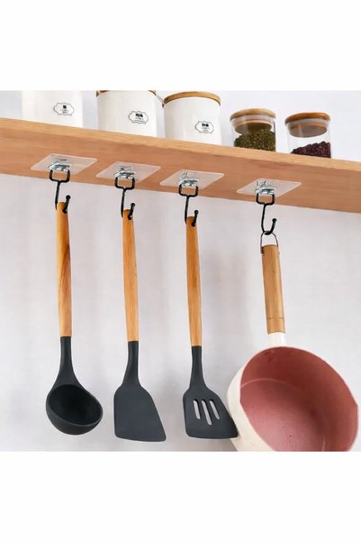 Roichil 2 Pieces Black Kitchen Strong Adhesive Hooks, Adhesive Hangers, Wall Hangers for Kitchen, Home Office