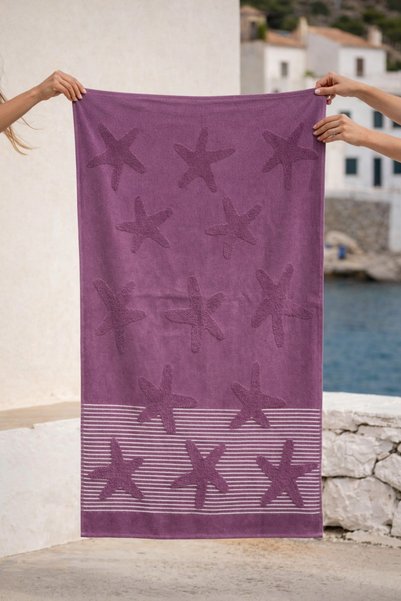 Menderes Home Cotton Collection Bukle Plaj Havlusu Yıldız Mor