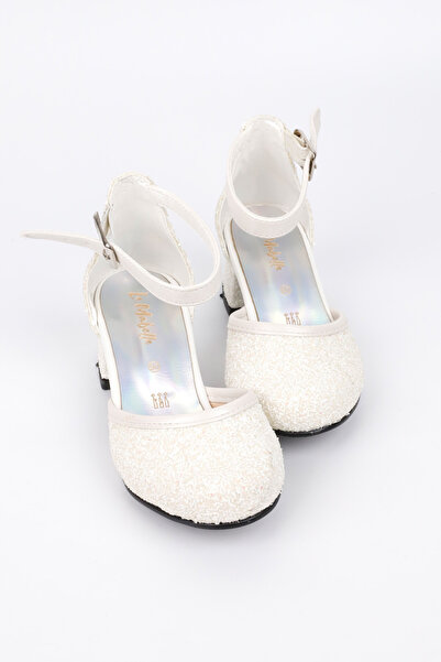 Le Mabelle White Glitter Heeled Girl's Shoes