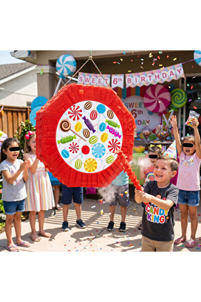 DODOMAR Lolipop Şekerleme Pinyata 42 cm Sopalı Doğum Günü Parti Oyunu Seti