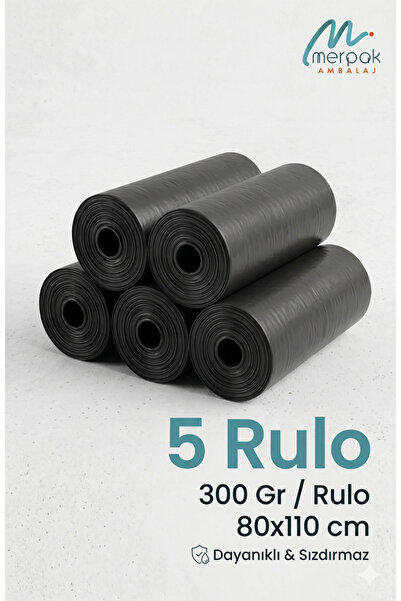 Merpak Ambalaj Kalın Çöp Torbası 300 gr X 5 Rulo Jumbo Endüstriyel Çöp Torbas...