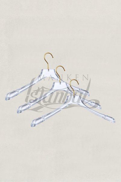 Manken İstanbul Business Class 5 Pieces 40 cm Plexiglass Transparent Gold Hook Clothes Hanger Coat Jacket Hanger