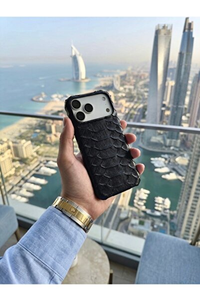 Siyah Yılan / Piton Deri iPhone 18 Pro Max Kılıf