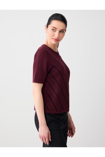 Jimmy Key Bluză tricotată cu mânecă scurtă, guler polo, cu model în dungi, de culoare burgundy