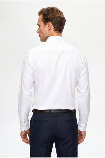 D'S Damat Ds Damat Slim Fit Beyaz Klasik Kravatlık Uzun Kol Kolay Ütülenebilir Gömlek