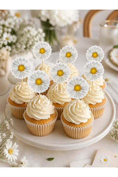 Parti Adresi Papatya Temalı Kürdan Papatya Figürlü Cupcake Kürdanı Pasta Süsü...
