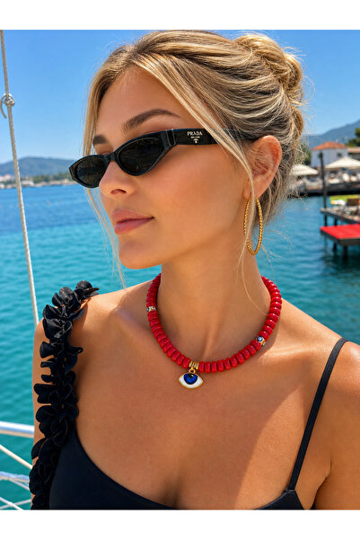 byebruketenci Kırmızı Bodrum Cam Boncuklu Porselen Göz Şeklinde Nazar Boncukl...
