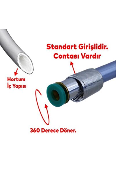 optana Mavi Paslanmaz Kopmaz Kaliteli Pvc Duş Hortumu Tüm Duş Setleri ile Uyumlu 1,5 Metre