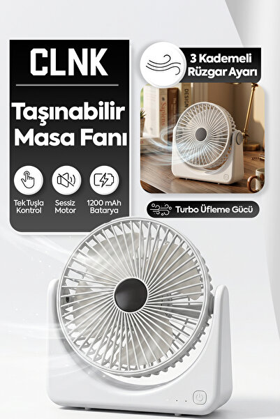CLNK Masa Üstü Vantilatör Fan 3 Kademeli Lityum Pil Turbo Üfleme Sessiz Çalış...