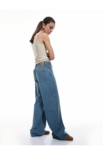 Koton Pamuklu Bol Kesim Cepli Denim Pantolon - Loose Straight Fit Jean