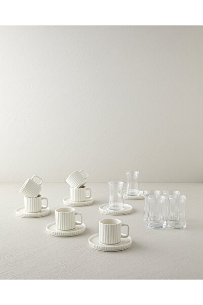 English Home Lunara Porselen 18 Parça 6 Kişilik Çay-Kahve Takımı 170-90 ml Beyaz