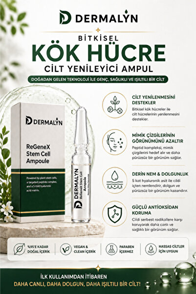 DERMALYN 1 Adet Bitkisel Kök Hücre Cilt Yenileyici Mimik Kırışıklık Yaşlanma Karşıtı Ampul Serum Dermaroller