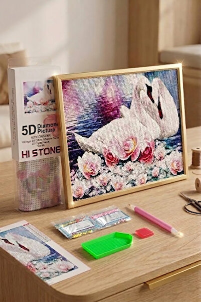 histone 5D Elmas Taş İşleme Kiti 20x30 cm Kuğular Desen