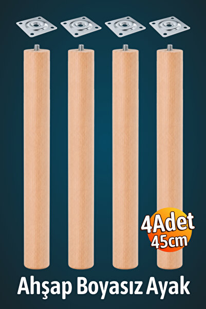Badem10 Bohem 45 cm (4 Adet) Doğal Ahşap Boyasız Silindir Sehpa Ayağı - (4 Ad...