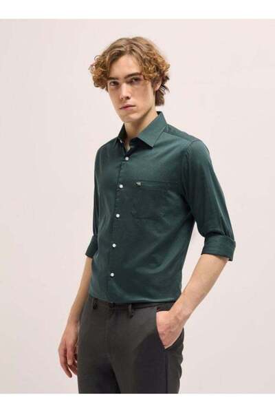 The Bear House Men's Classic Green Tailored Fit Solid Formal Shirt for Every ...