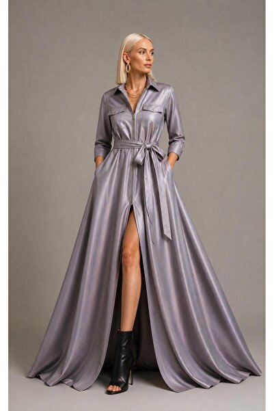 ALYEL NAKER Utility Style & Front Zipper Gray-Orange-Lilac Reflective Taffeta...