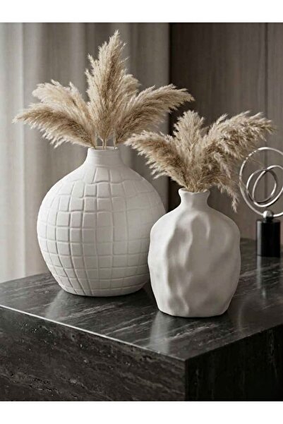 Rummjewelry 2-Piece Ceramic Vase Set with Geometric Square and Ripple Design ...