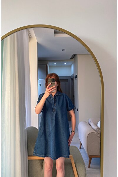 Butik Filiz Polo Yaka Mini Denim Elbise (%100 Pamuk)