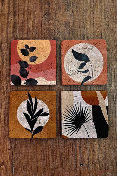 Natural Stone Coaster Set of 4 - Modern Patterns