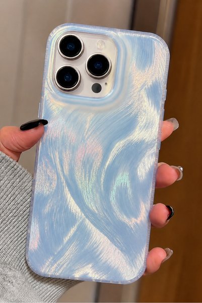 EDELFU For iPhone 16 Pro (2024) Silver Color Feather Patterned Sides Silicone...