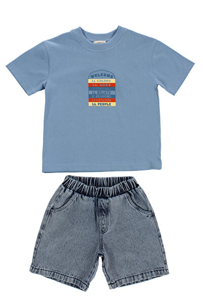 Patique Kids Boy's Blue T-Shirt and Denim Shorts Two-Piece Set