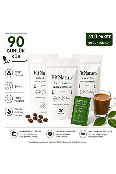 FitNatura Inülin & Bromelain Gold Detox Coffee - 90 Günlük Kür - 450 gr