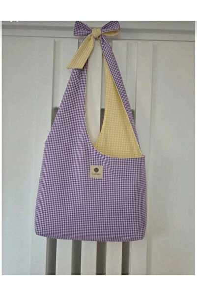 Calliopia Pinterest Lila Sarı Pötikareli Kurdele Detaylı Çanta